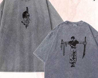 Geborduurd shirt met gewassen anime: Tenyo Jubaku, Sorcery Battle-ontwerp, cadeaus voor JJK-liefhebbers