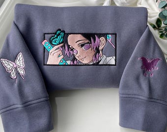 Embroidered Anime Sweatshirt, Demon Killer Sweater, Insect Breathing Hoodie, Butterfly Dance: Caprice Design, Perfect Gifts for Anime Lovers