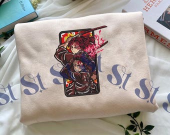 Geborduurd anime-sweater, Demon Killer-trui, Sun Breathing-hoodie, Dragon Halo Head-ontwerp, cadeaus voor KnY-liefhebbers