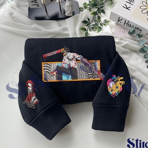 Besticktes Anime Sweatshirt: Hybrid, Teufel und Fiend Design, Geschenke für Kettensägenliebhaber