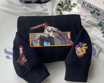 Geborduurd anime-sweater: hybride, duivels- en duivelsontwerp, cadeau voor liefhebbers van kettingzaag