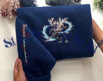 Embroidered Anime Sweatshirt, Demon Killer Sweater, Beast Breathing Hoodie, Second Form-Rip and Tear Design, Perfect Gifts for Anime Lovers