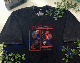 Geborduurd shirt met gewassen anime: ontwerp Cursed Womb, - Borduurwerk Death Paintings, cadeaus voor JJK-liefhebbers