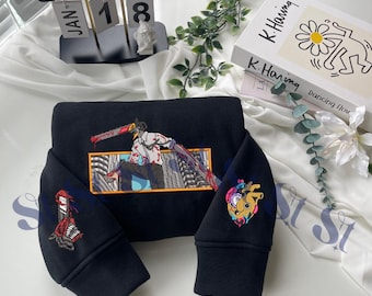 Embroidered Anime Sweatshirt: Hybrid, Devil and Fiend Design, Gifts for Chainsaw Lovers