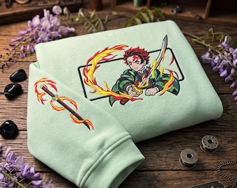 Embroidered Anime Sweatshirt, Demon Killer Sweater, Sun Breathing Hoodie, Dragon Halo Head Design, Christmas Gifts for KnY Lovers
