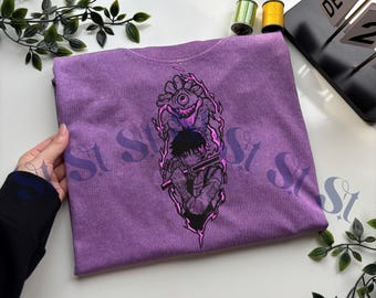 Embroidered Anime Washed Shirt, Cursed Technique Mimicry Design, Queen of Curses-Inspired, Sorcery Battle Tshirt, Gifts for Anime Lovers