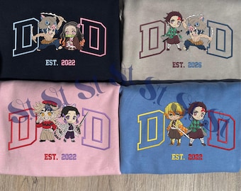 Op maat geborduurd anime-sweater, gepersonaliseerde demonenmoordenaar hoodie, aangepast shirt vader naam en jaar, vaderdagcadeaus voor KnY-liefhebbers
