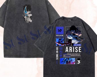 I Alone Level Up - Hybride print en borduurwerk met gewassen anime-shirt: The Monarch Shadow-ontwerp, vaderdagcadeaus voor animeliefhebbers