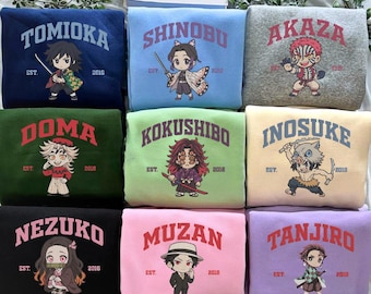 Op maat geborduurd anime-sweater, gepersonaliseerde Demon Killer-hoodie, aangepast shirt met naam en jaar, cadeaus voor KnY-liefhebbers
