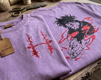 Haftowana koszulka z motywem anime, wzór manipulacji krwią, inspirowana przeszywającą krwią, koszulka z motywem walki o czary, idealny prezent dla miłośników JJK