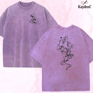 Broderad anime-skjorta med tvätt, Fox Devil-t-shirt, Devil Hunter-inspirerad design, Debiru Hantā-tvättad t-shirt, perfekt present för motorsågsälskare