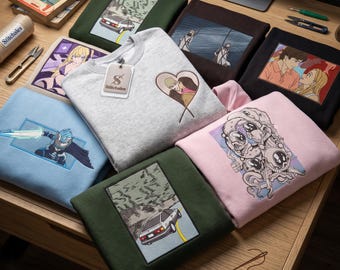 Custom Anime Sweatshirt, Embroidered Favourite Character-Inspired Design, Personalized Anime Hoodie, Perfect Gifts for Anime Lovers