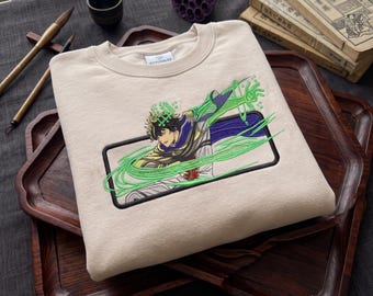 Embroidered Anime Sweatshirt: Wind Magic Hoodie, Four-Leaf Clover Design, Christmas Gifts for Anime Lovers