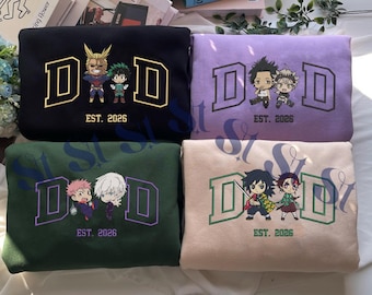 Geborduurd sweatshirt met gepersonaliseerde papa anime, geborduurde aangepaste anime-personages, katoenen uniseks T-shirt AnimeDad