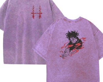 Camiseta bordada com estampa de anime, design de manipulação de sangue, inspirada em sangue jorrando, camiseta de batalha de feitiçaria, presente perfeito para fãs de JJK.