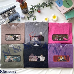 Embroidered Anime Washed Shirt: Sorcery Battle - Cursed Technique Design, Christmas Gifts for JJK Lovers
