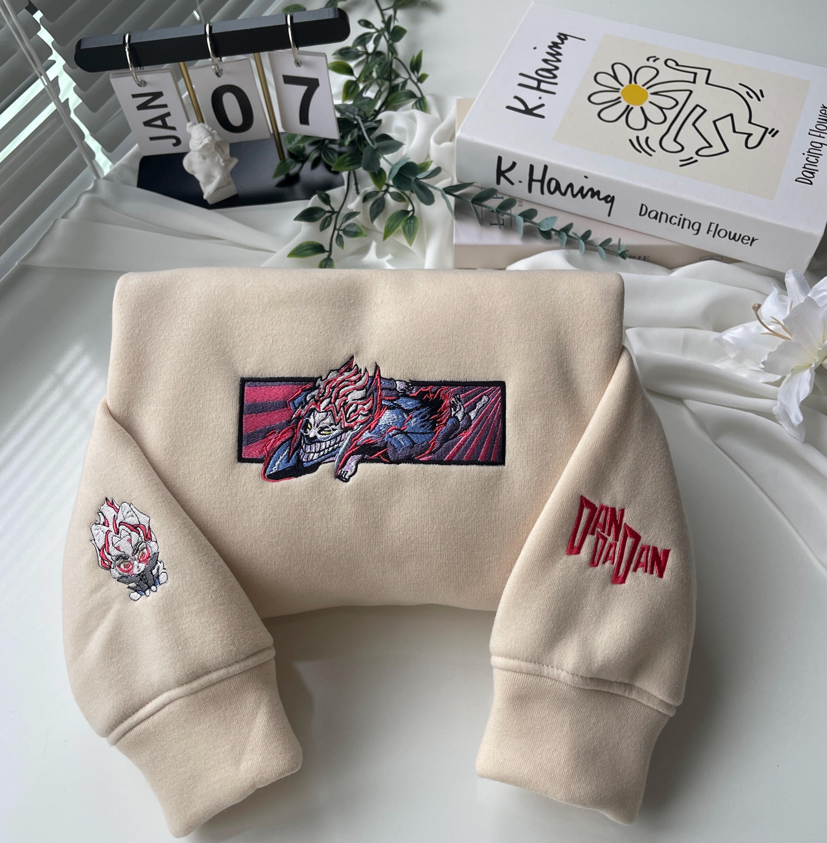Embroidered Anime Sweatshirt, Alien and Ghost Sweater, Seiko Turbo Grandny Design, Spiritual Smash-Inspired Top, Gifts for Anime Lovers