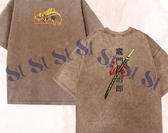 Embroidered Anime Washed Shirt: Thunder Breathing, God of Fire and Thunder Design