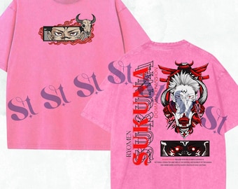 Hybride artistieke print en borduurwerk met gewassen anime-shirt: King of Curses - ontwerp demonteren en splijten, vaderdagcadeaus voor JJK-liefhebbers