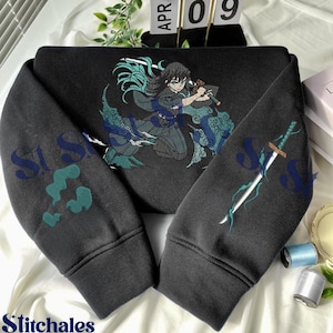 Embroidered Anime Sweatshirt: Mist Breathing Design
