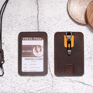 Kartenhalter aus Leder, Ausweishalter, Kreditkartenhalter mit Metallclip und 2 Steckplätzen - personalisiertes Geschenk für sie, Büroangestellte