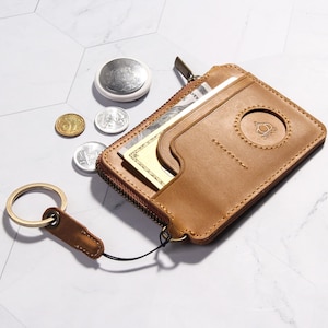 Mini monedero, llavero de cuero curtido vegetal, monedero, billetera de bolsillo con Airtag, regalo ideal para ella, niñas y madres.