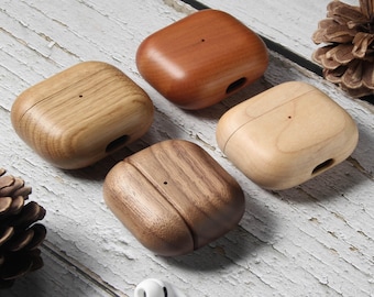 彫刻入り木製AirPodsケース、手作り保護Apple EarPodsカバー、パーソナライズギフトAirPodsケース