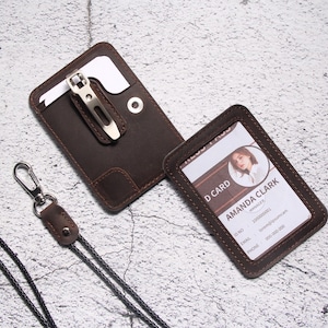 Tarjetero de piel auténtica con clip metálico desmontable, 3 ranuras para tarjetas, porta credencial multiusos, minitarjetero, regalo para el Día del Padre.