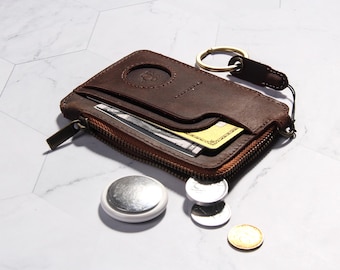 Porte-clés personnalisé en cuir pour porte-monnaie, portefeuille Airtag, petit porte-monnaie, cadeau pour elle