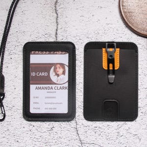 Porte-cartes en cuir avec clip en métal, porte-cartes de crédit, porte-cartes d'identité fin et personnalisé, cadeau parfait pour les employés ou pour le bureau