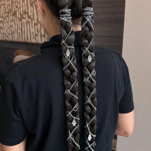 Braided Hairpiece with Hamsa Charms | Soft Flowing Texture | Attaches to Bun with Carabiner
