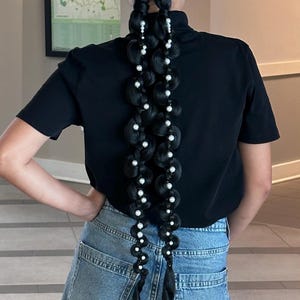 Braided Hair Extension with Carabiner and Beads | Afro-Textured Statement Hairpiece for Buns | Festival or Editorial Style