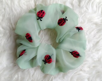 Embroidered Organza Scrunchie: Large Handmade Hair Accessory