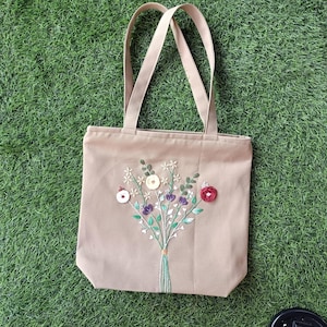 Gestickte Tragetasche mit Reißverschluss, florale Tragetasche, mittelgroß, Damenaccessoires, beste Geschenkidee, geeignet für jeden Anlass