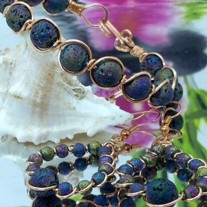 Lava Me Aromatically Rainbow Titan Koppartråd Armband/Örhängen | Aromaterapi Smycken | Pärltråd Diffusorarmband | Diffusorörhängen