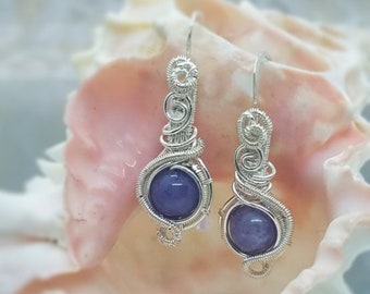 Twisted Sister Tanzy Quartz Silver Wire Earrings; Wire Wrapped Jewelry; Gemstone Earrings
