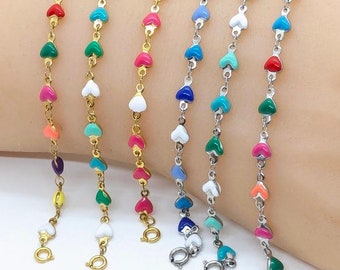 Pulseras de eslabones de corazones alegres, coloridas, pulsera de eslabones de corazón de esmalte de acero inoxidable, joyas llamativas, regalos inspiradores