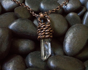 Wire Wrapped | Raw Quartz Pendant | Crystal Jewelry | Electroformed Copper Pendant | Raw Stone Necklace | Quartz Crystal | Copper Jewelry