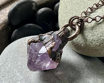 Raw Amethyst Pendant | Electroformed Copper Crystal Necklace | Boho Chic Jewelry