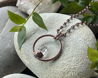 Raw Quartz Necklace | Hand-Mined Arkansas Crystal Pendant, Copper Electroformed Jewelry