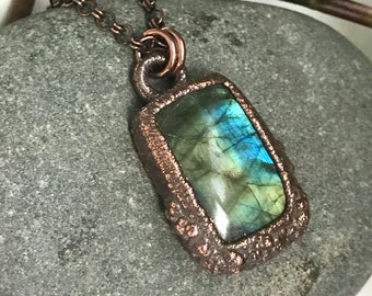Electroformed Copper Labradorite Pendant | Boho Necklace