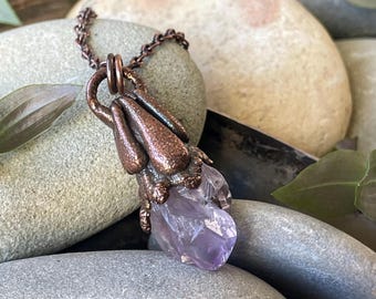 Raw Amethyst Copper Electroformed Pendant | Crystal Healing Necklace