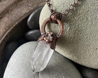 Raw Quartz Amethyst Copper Pendant | Electroformed Boho Necklace