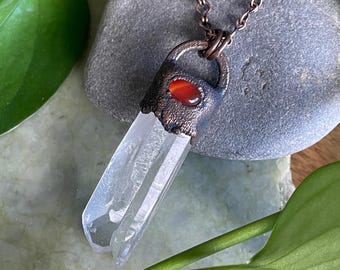 Electroformed Turquoise & Quartz Necklace | Handmade Copper Pendant