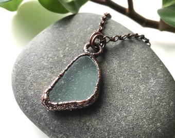 Electroformed Copper Sea Glass Necklace | Recycled Japan Beach Glass