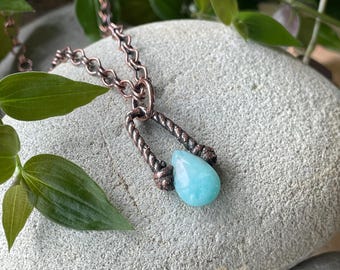 Teardrop Larimar Copper Electroformed Necklace | Calming Stone Pendant