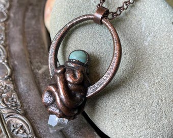 Raw Quartz Necklace | Hand Sculpted Copper Electroformed Pendant | Handmade Glass Jewelry