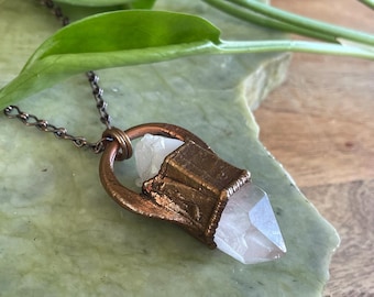 Raw Quartz Necklace | Copper Electroformed Jewelry | Clear Quartz | Raw Crystal Pendant | Crystal Necklace