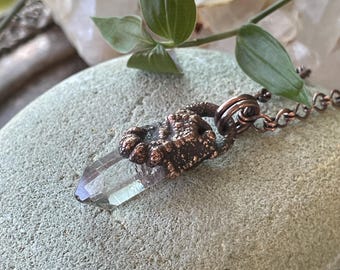 Electroformed Copper Raw Quartz Crystal Necklace | Handmade