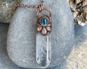 Raw Quartz & Blue Apatite Copper Pendant | Electroformed Crystal Necklace